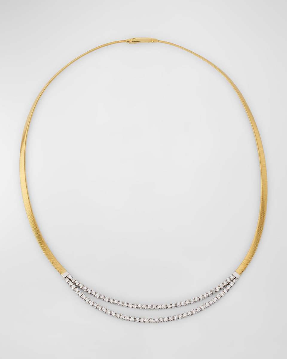 18K Yellow Gold Masai Two Strand Pave Diamond Necklace